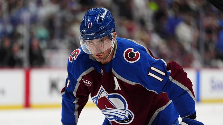 Apr 16, 2026; Denver, Colorado, USA; Colorado Avalanche center Brock Nelson (11) during the first period against the Seattle Kraken at Ball Arena. Mandatory Credit: Ron Chenoy-Imagn Images