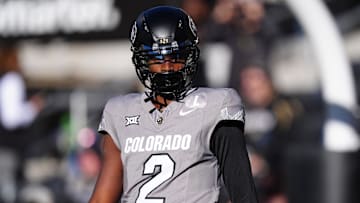 Nov 16, 2024; Boulder, Colorado, USA; Colorado Buffaloes quarterback Shedeur Sanders (2) looks on before the game against the Utah Utes at Folsom Field. Mandatory Credit: Ron Chenoy-Imagn Images