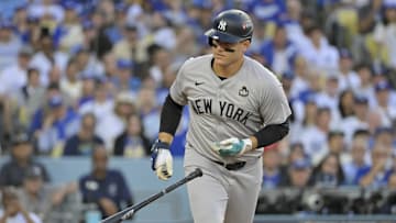 Oct 26, 2024; Los Angeles, California, USA; New York Yankees first baseman Anthony Rizzo (48) walks in the second inning against the Los Angeles Dodgers during game two of the 2024 MLB World Series at Dodger Stadium.