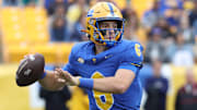 Oct 25, 2025; Pittsburgh, Pennsylvania, USA;  Pittsburgh Panthers quarterback Mason Heintschel (6) passes against the North Carolina State Wolfpack during the first quarter at Acrisure Stadium. Mandatory Credit: Charles LeClaire-Imagn Images