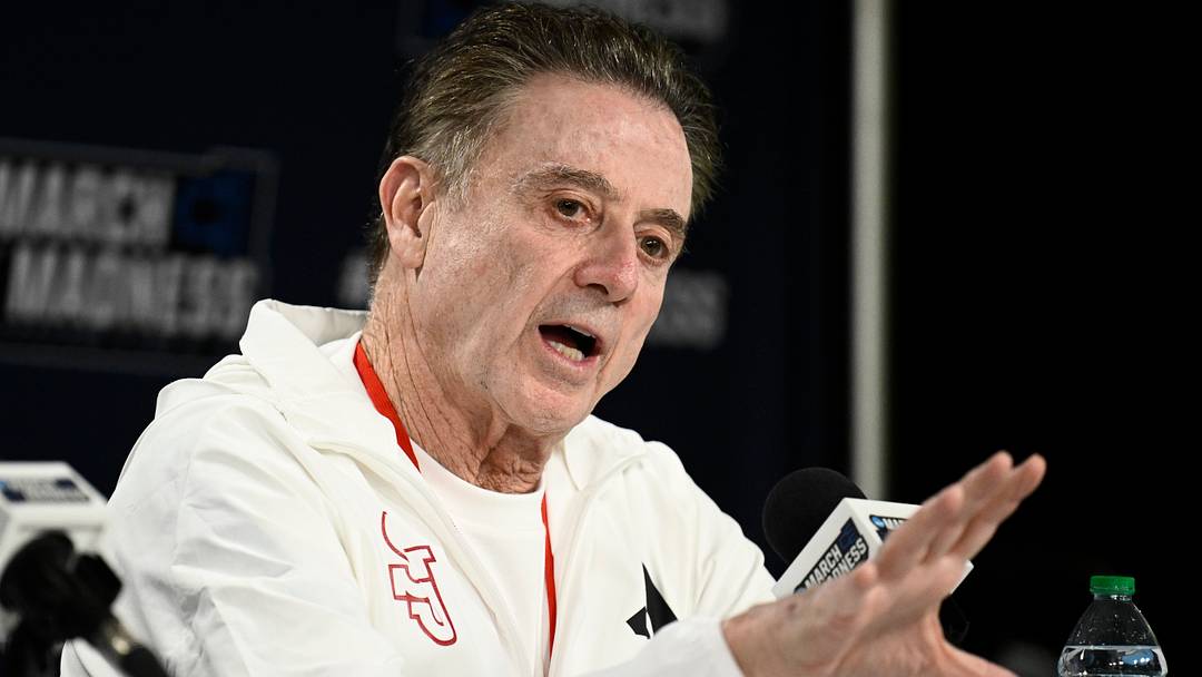 Mar 19, 2026; San Diego, CA, USA; St. John's Red Storm head coach Rick Pitino speaks at a press conference ahead of the first round of the men's 2026 NCAA Tournament at Viejas Arena. Mandatory Credit: Denis Poroy-Imagn Images