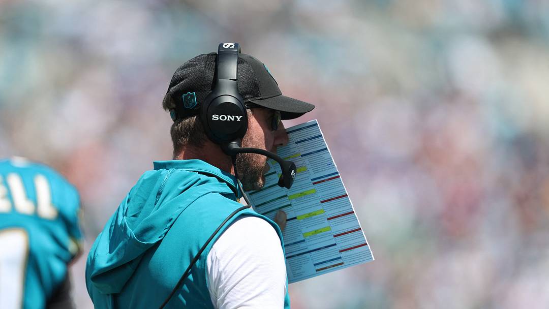 Sep 27, 2026; Jacksonville, Florida, USA;  Jacksonville Jaguars head coach Liam Coen stands on the sideline during the first quarter against the New England Patriots at EverBank Stadium.  Mandatory Credit: Morgan Tencza-Imagn Images