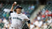 Seattle Mariners starting pitcher Logan Gilbert (36) throws against the Boston Red Sox during the fifth inning at T-Mobile Park on June 16. 