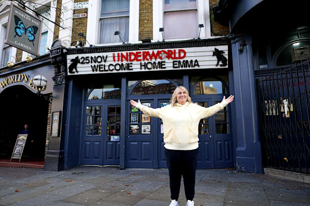 Emma Hayes outside a pub in Camden.