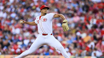 Cincinnati Reds starting pitcher Chase Burns pitches against the New York Yankees in the first inning at Great American Ball Park. 