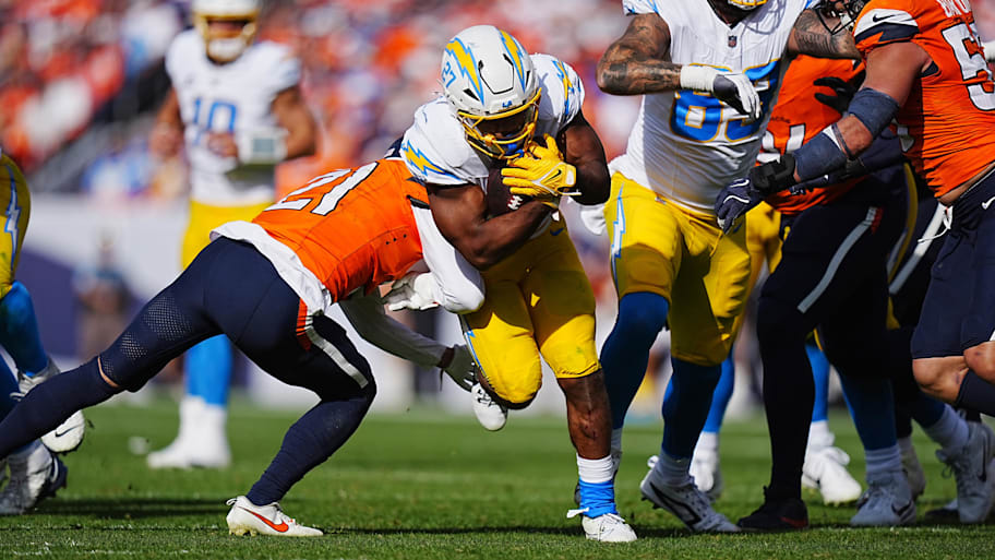 J.K. Dobbins will suit up for the Broncos in 2025 a year after rushing against their impressive defense as a member of the Chargers. | Ron Chenoy-Imagn Images