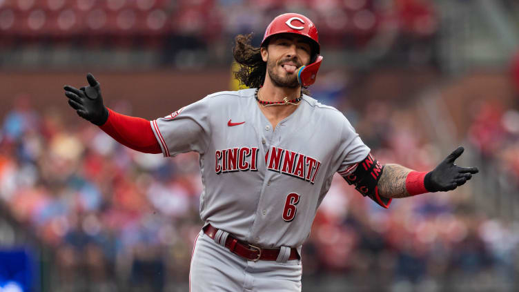 Jun 11, 2023; St. Louis, Missouri, USA;  Cincinnati Reds Jonathan India (6) scores a home run