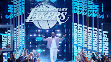 Feb 16, 2025; San Francisco, CA, USA; Shaqís OGs forward LeBron James (23) of the Los Angeles Lakers during introductions before the 2025 NBA All Star Game at Chase Center. Mandatory Credit: Cary Edmondson-Imagn Images