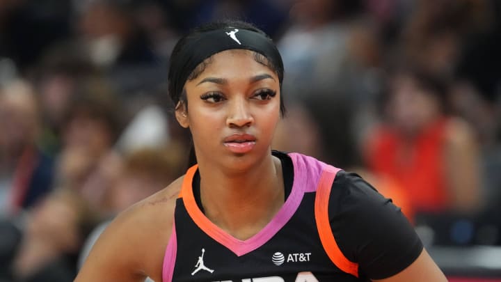 Jul 20, 2024; Phoenix, AZ, USA; Team WNBA forward Angel Reese gets in position against USA Women's National Team during the WNBA All Star Game at Footprint Center.