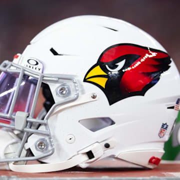 Aug 10, 2024; Glendale, Arizona, USA; Detailed view of an Arizona Cardinals helmet during a preseason NFL game at State Farm Stadium. Mandatory Credit: Mark J. Rebilas-Imagn Images
