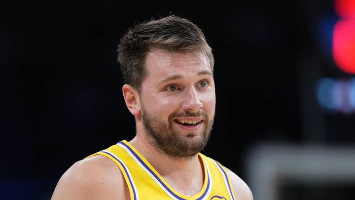 Los Angeles Lakers guard Luka Doncic (77) reacts against the Indiana Pacers in the second half at Crypto.com Arena on Mar 16, 2026.