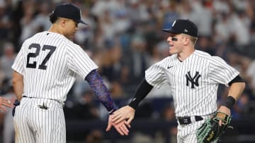 New York Yankees center fielder Harrison Bader (22) celebrates.