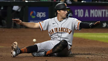 May 11, 2023; Phoenix, Arizona, USA; San Francisco Giants third baseman Casey Schmitt (6) reacts