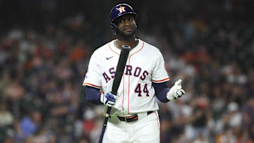 Houston Astros designated hitter Yordan Alvarez lands on the injured list after straining his right hand.