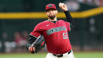 May 25, 2024; Phoenix, Arizona, USA; Arizona Diamondbacks pitcher Jordan Montgomery (52) pitches against the Miami Marlins during the first inning at Chase Field. Mandatory Credit: Joe Camporeale-USA TODAY Sports