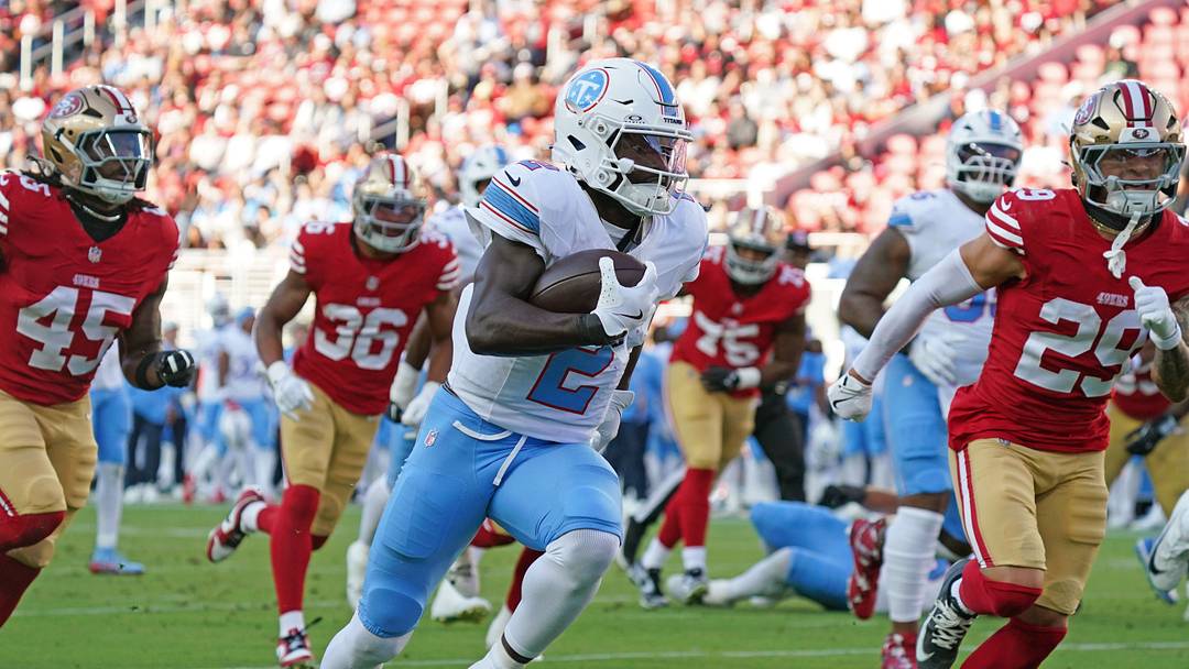 Aug 13, 2026; Santa Clara, California, USA; Tennessee Titans running back Tyjae Spears (2) rushes the ball in the first quarter against the San Francisco 49ers at Levi's Stadium. Mandatory Credit: David Gonzales-Imagn Images Aug 13, 2026; Santa Clara, California, USA; Tennessee Titans running back Tyjae Spears (2) rushes the ball in the first quarter against the San Francisco 49ers at Levi's Stadium. Mandatory Credit: David Gonzales-Imagn Images