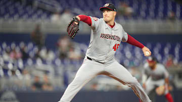 Sep 3, 2024; Miami, Florida, USA;  Washington Nationals pitcher Patrick Corbin (46) pitches against the Miami Marlins in the first inning at loanDepot Park. 