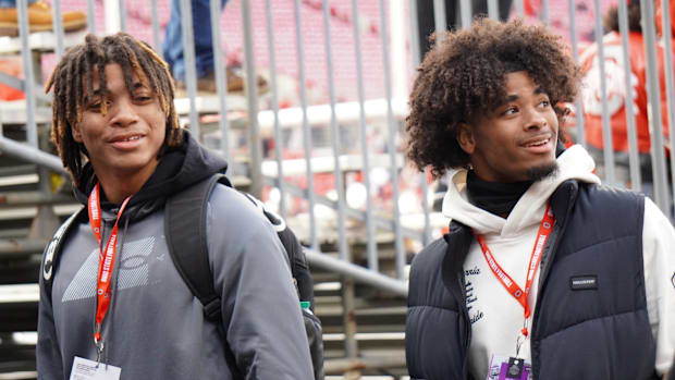 Ohio State commit Faheem Delane, left, and brother Mansoor Delane, a DB at Virginia Tech, visit the Buckeyes-Michigan game.