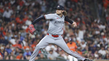 May 31, 2024; Houston, Texas, USA; Minnesota Twins relief pitcher Steven Okert (16) delivers a pitch during the eighth inning against the Houston Astros at Minute Maid Park. Mandatory Credit: Troy Taormina-USA TODAY Sports