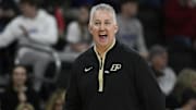 Purdue Boilermakers head coach Matt Painter reacts  during the first half against the High Point Panthers