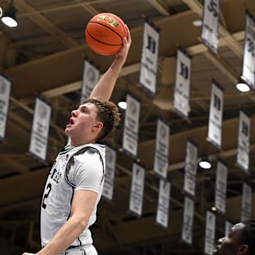 Jan 11, 2025; Durham, North Carolina, USA; Duke Blue Devils forward Cooper Flagg (2) dunks during the second half against the Notre Dame Fighting Irish
at Cameron Indoor Stadium. Mandatory Credit: Rob Kinnan-Imagn Images