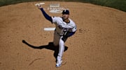 Sep 25, 2025; Arlington, Texas, USA; Texas Rangers starting pitcher Tyler Mahle (51) throws the ball during the first inning against the Minnesota Twins at Globe Life Field. Mandatory Credit: Jerome Miron-Imagn Images