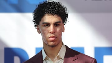 Jun 25, 2025; Brooklyn, NY, USA; Will Riley arrives before the first round of the 2025 NBA Draft at Barclays Center. Mandatory Credit: Brad Penner-Imagn Images