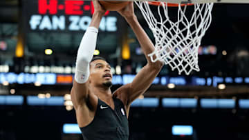 Oct 6, 2025; San Antonio, TX, USA; San Antonio Spurs forward-center Victor Wembanyama (1) warms up before a game against the Guangzhou Loong Lions at Frost Bank Center. Mandatory Credit: Scott Wachter-Imagn Images