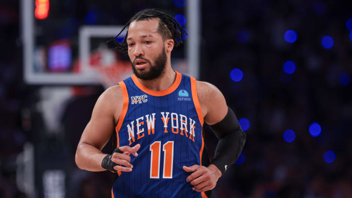 May 14, 2024; New York, New York, USA; New York Knicks guard Jalen Brunson (11) runs up court after a basket against the Indiana Pacers during the first half during game five of the second round for the 2024 NBA playoffs at Madison Square Garden. Mandatory Credit: Vincent Carchietta-USA TODAY Sports