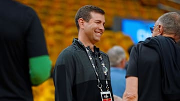 Jun 2, 2022; San Francisco, California, USA; Boston Celtics president of basketball operations Brad Stevens before game one of the 2022 NBA Finals Golden State Warriors at Chase Center. Mandatory Credit: Cary Edmondson-Imagn Images