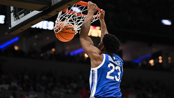 Mar 22, 2026; St. Louis, MO, USA; Kentucky Wildcats forward Mouhamed Dioubate (23) dunks during the first half against the Iowa State Cyclones during a second round game of the men's 2026 NCAA Tournament at Enterprise Center. Mandatory Credit: Jeff Le-Imagn Images
