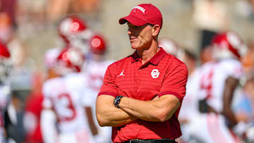 Oct 11, 2025; Dallas, Texas, USA;  Oklahoma Sooners head coach Brent Venables before the game against the Texas Longhorns at the Cotton Bowl. Mandatory Credit: Kevin Jairaj-Imagn Images
