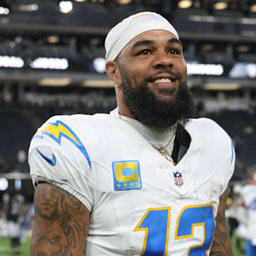 Sep 15, 2025; Paradise, Nevada, USA;  Los Angeles Chargers wide receiver Keenan Allen at Allegiant Stadium. Mandatory Credit: Kiyoshi Mio-Imagn Images