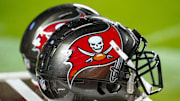 A general view of Tampa Bay Buccaneers helmets against the Kansas City Chiefs.
