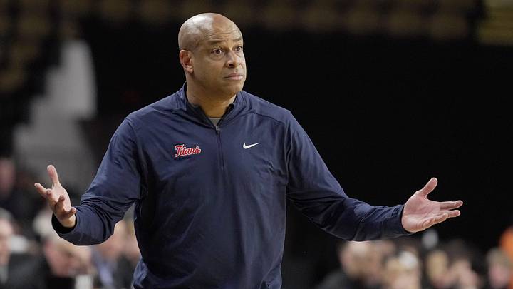 Detroit Mercy head coach Mark Montgomery is shown during the first half of their game against UW-Milwaukee Saturday, March 1, 2025 at UW-Milwaukee Panther Arena in Milwaukee, Wisconsin.