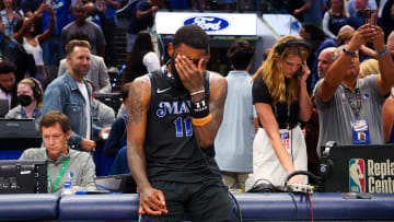 May 18, 2024; Dallas, Texas, USA;  Dallas Mavericks guard Kyrie Irving (11) reacts after the game against the Oklahoma City Thunder in game six of the second round of the 2024 NBA playoffs at American Airlines Center. Mandatory Credit: Kevin Jairaj-USA TODAY Sports