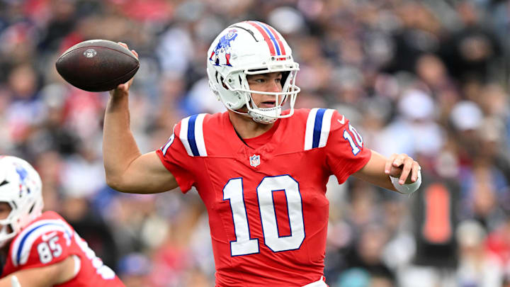 Drake Maye during his first start. Drake Maye during his first start.