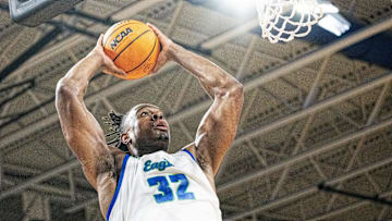 Keeshawn Kellman dunks during Florida Gulf Coast's 80–61 win over Bellarmine on Feb. 26, 2025.