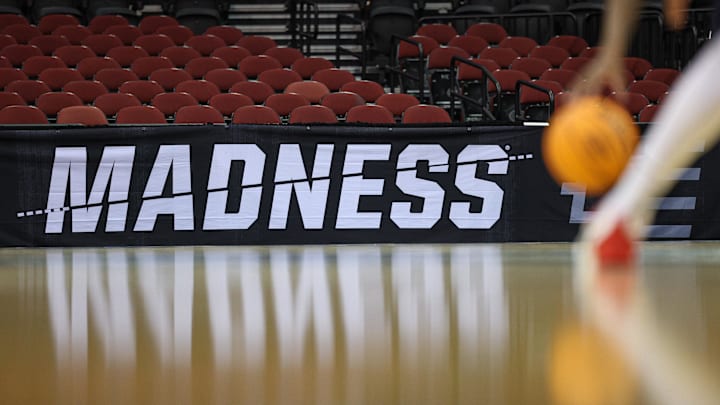 General view of a NCAA March Madness logo General view of a NCAA March Madness logo