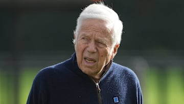 Oct 18, 2024; London, United Kingdom; New England Patriots owner Robert Kraft during practice at the Harrow School. Mandatory Credit: Kirby Lee-Imagn Images