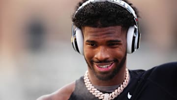 Colorado Buffaloes quarterback Shedeur Sanders (2) before the game against the Oklahoma State Cowboys at Folsom Field.