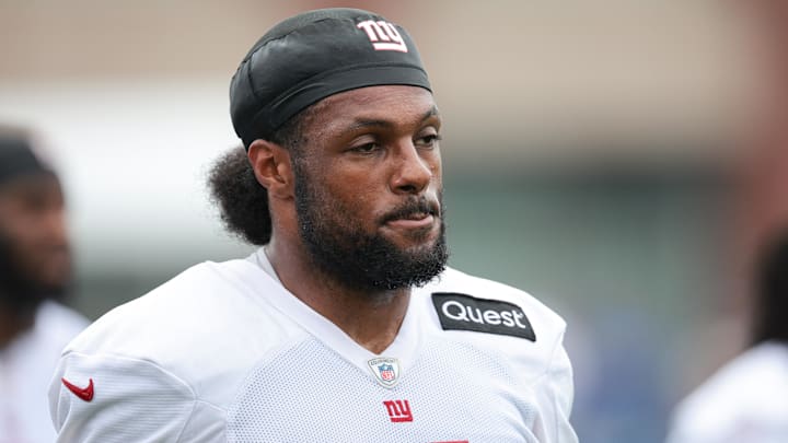 New York Giants linebacker Kayvon Thibodeaux attends training camp.