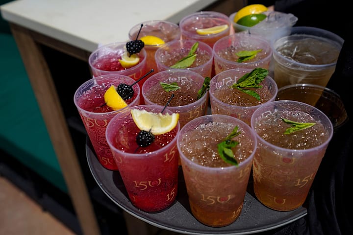A tray of mint julep sits at Churchill Downs in Louisville, Kentucky.
