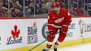 Dec 27, 2024; Detroit, Michigan, USA;  Detroit Red Wings defenseman Jeff Petry (46) skates with the puck in the third period against the Toronto Maple Leafs at Little Caesars Arena. Mandatory Credit: Rick Osentoski-Imagn Images