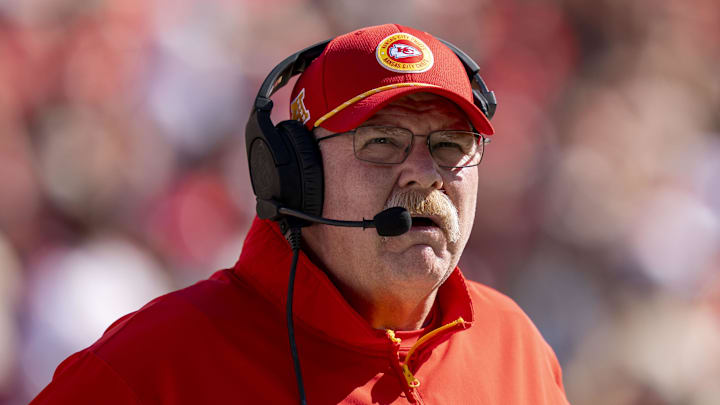 Kansas City Chiefs coach Andy Reid stands on the sidelines during a game. Kansas City Chiefs coach Andy Reid stands on the sidelines during a game.