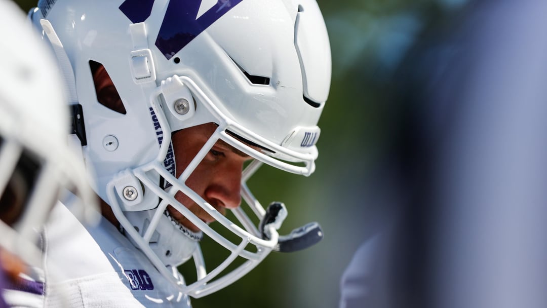 Sep 16, 2023; Durham, North Carolina, USA; Northwestern Wildcats defensive back Coco Azema (0) looks down just before the first half against Duke Blue Devils at Wallace Wade Stadium. Mandatory Credit: Jaylynn Nash-USA TODAY Sports