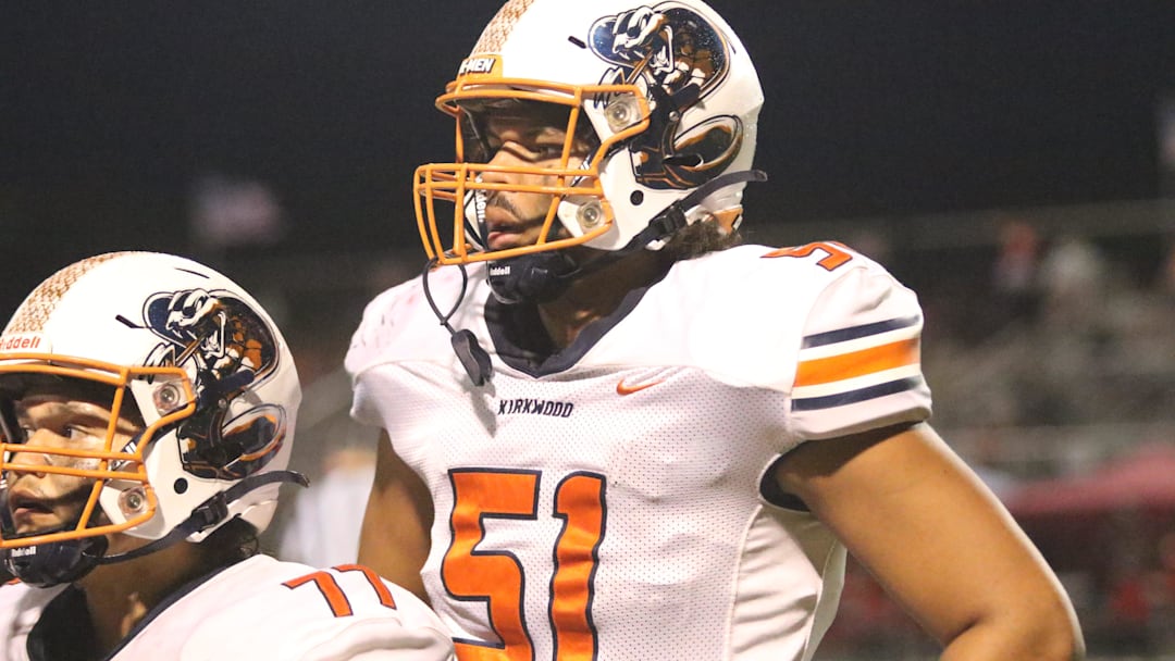 Kirkwood lineman Kamari Blair (51) stands near the sideline during a timeout as the Cobras faced Rossview during a high school football game Thursday, September 26, 2024 at Rossview High School in Clarksville, Tennessee. Kirkwood lineman Kamari Blair (51) stands near the sideline during a timeout as the Cobras faced Rossview during a high school football game Thursday, September 26, 2024 at Rossview High School in Clarksville, Tennessee.