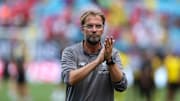 Jul 22, 2018; Charlotte, NC, USA; Liverpool Coach Jurgen Klopp applauds the fans after  the second half of an International Champions Cup soccer match between Liverpool and the Borussia Dortmund  at Bank of America Stadium. Mandatory Credit: Jim Dedmon-Imagn Images