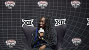 Oct 17, Kansas City, MO, USA; University of Central Florida s Achol Akot answers questions at the Big 12 Women s Basketball Tipoff  at T-Mobile Center. Mandatory Credit: Kylie Graham-Imagn Images