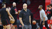 Oct 29, 2023; Houston, Texas, USA; Houston Rockets general manager Rafael Stone watches during practice before the game against the Golden State Warriors at Toyota Center. Mandatory Credit: Troy Taormina-Imagn Images